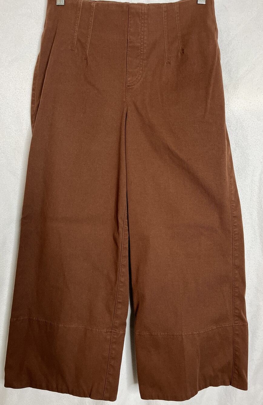 SPANX S Hickory Brown Wide Leg Pull On Cropped Stretch Flat Front Pants
